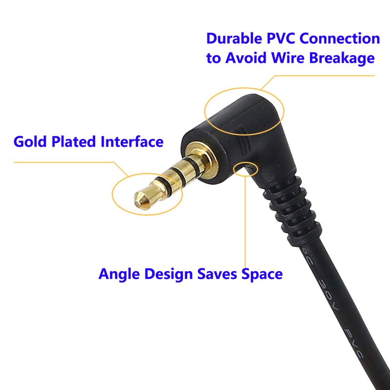 SinLoon 3.5mm TRRS Cable, (2-Pack) Gold Plated 90 Degree Right & Left Angled 3.5mm Stereo 4-Pole Male to Male Auxiliary Audio Cable for Smartphones,Tablets,Players Microphone(4-P,9inch) - Image 2